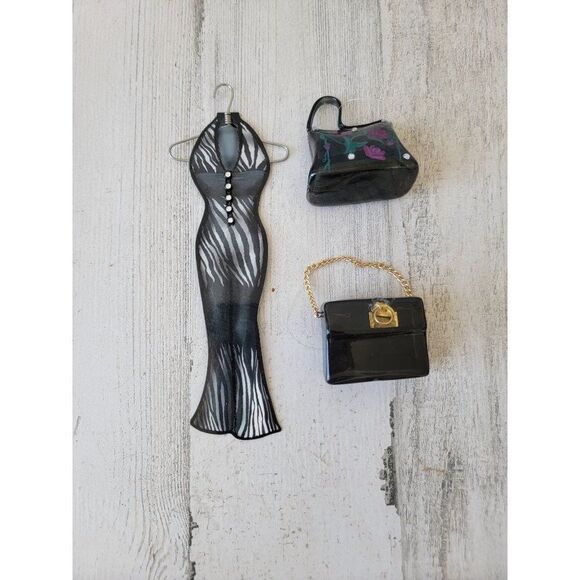 Fashion little black dress purse ornament set rose fancy xmas - Picture 1 of 8